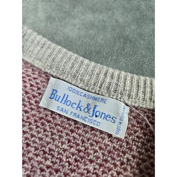 Vtg Bullock & Jones Vest Mens Large Red Cashmere Herringbone V Neck Scotland